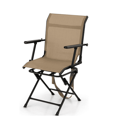 Puppys 360-Degree Hunting Swivel Chair Ground Blind Chairs w/Armrest Mesh Back Foldable Hunting Chairs w/Non-Slip Foot Pads & Steel Frame Portable Hunting Seats for Camping Hunting Fishing