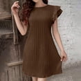 thumbnail image 4 of Blmnix Elegant Dresses Dress for Women Vacation Striped Dress Peplum Under Dress Crew Neck Mini Short Sleeve Brown Womens Summer Dresses Casual L, 4 of 9