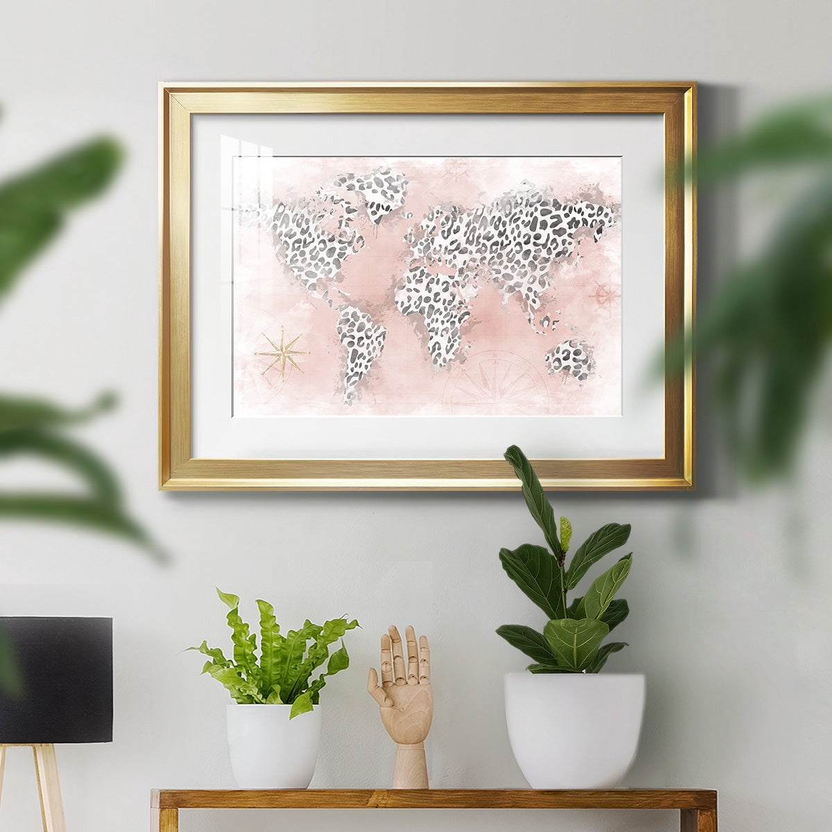 Pink Cheetah Map Premium Framed Print - Ready to Hang