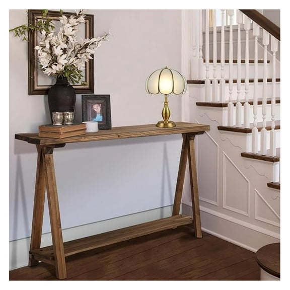 Farmhouse Console Tables for Living Room, Solid Wood 2-Tier Sofa Table, Rustic Hallway Table for Entryway, Natural