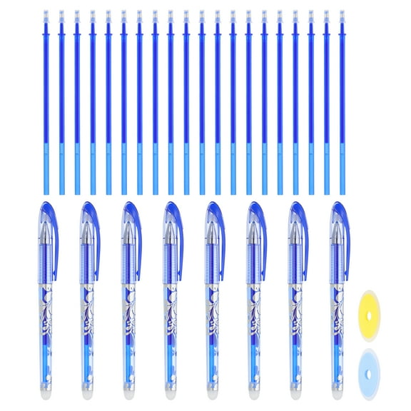 8Pack Erasable Gel Pens with 20 Refills & 2 Erasers, 0.5mm Heat Erasable Pens for Fabric Blue Ink Fabric Markers for Sewing Quilting Planner Writing