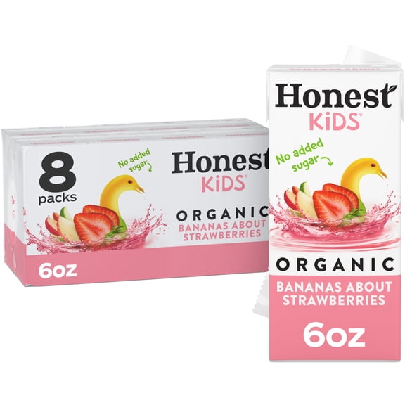 Honest Kids Bananas About Strawberries Organic Juice Drink Cartons, 6 fl oz, 8 Pack