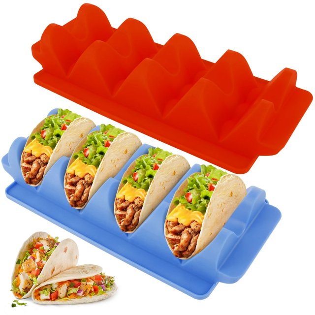 2Pcs Taco Support Stands avec 4 Fentes de Qualité Alimentaire Silicone Taco Rack Résistance à la Chaleur Taco Plateaux au Lave-Vaisselle