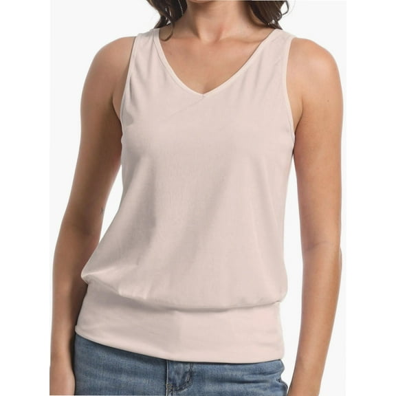 Women V Neck Tank Tops Summer Sleeveless Casual Tops Loose Fit Banded Bottom Shirts