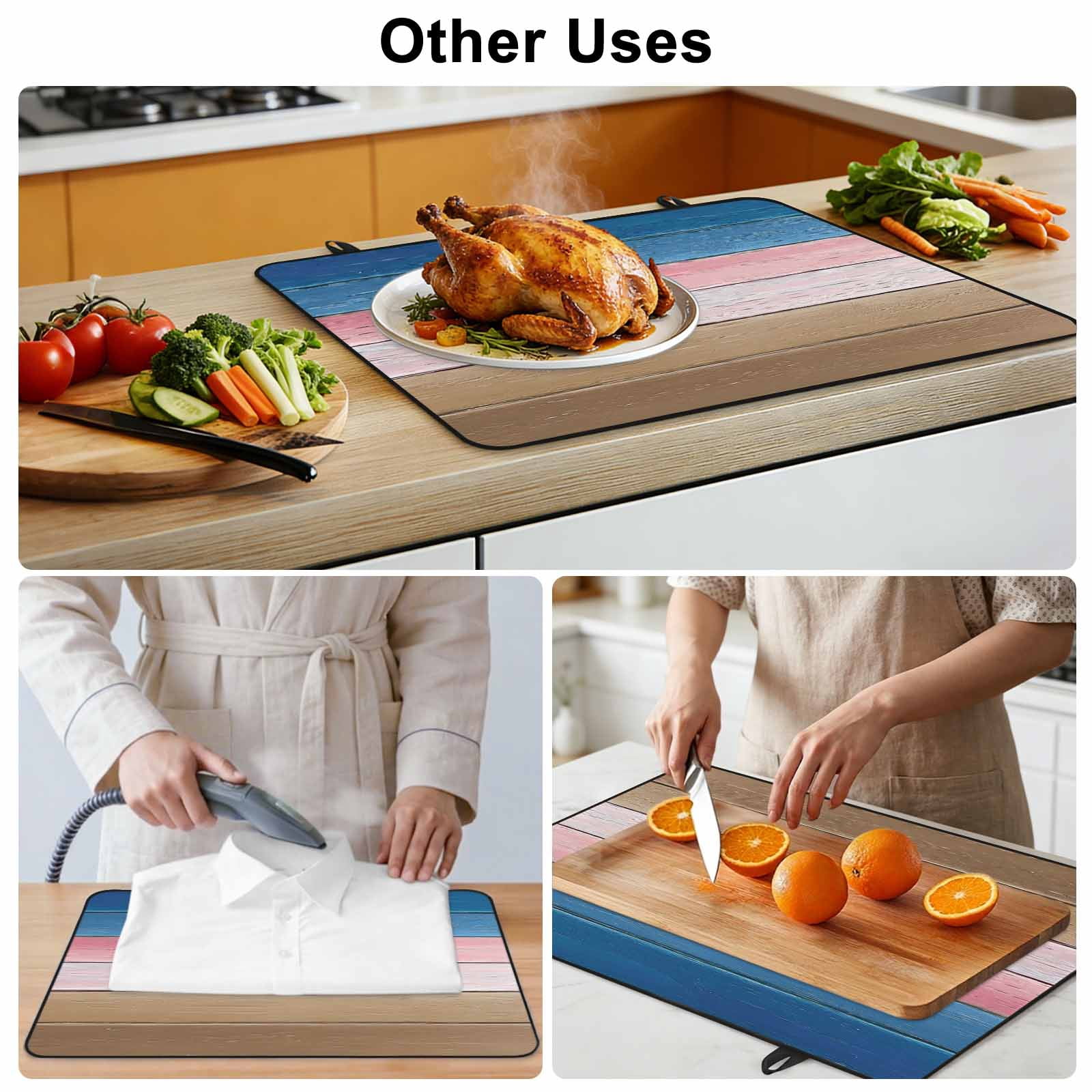 Pink Blue Brown Stove Top Cover for Electric Stove, Heat-proof & Non Slip Glass Top Stove Cover Protector, Farmhouse Gradient Wooden Plank Art Kitchen Flat Cooktop Rubber Mat 28.5x20.5 Inches