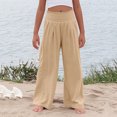 thumbnail image 7 of Lenpel Girls' Wide Leg Pants Elastic High Waisted Pleated Baggy Casual Trousers Loose Beach Pants with Pockets, 7 of 7