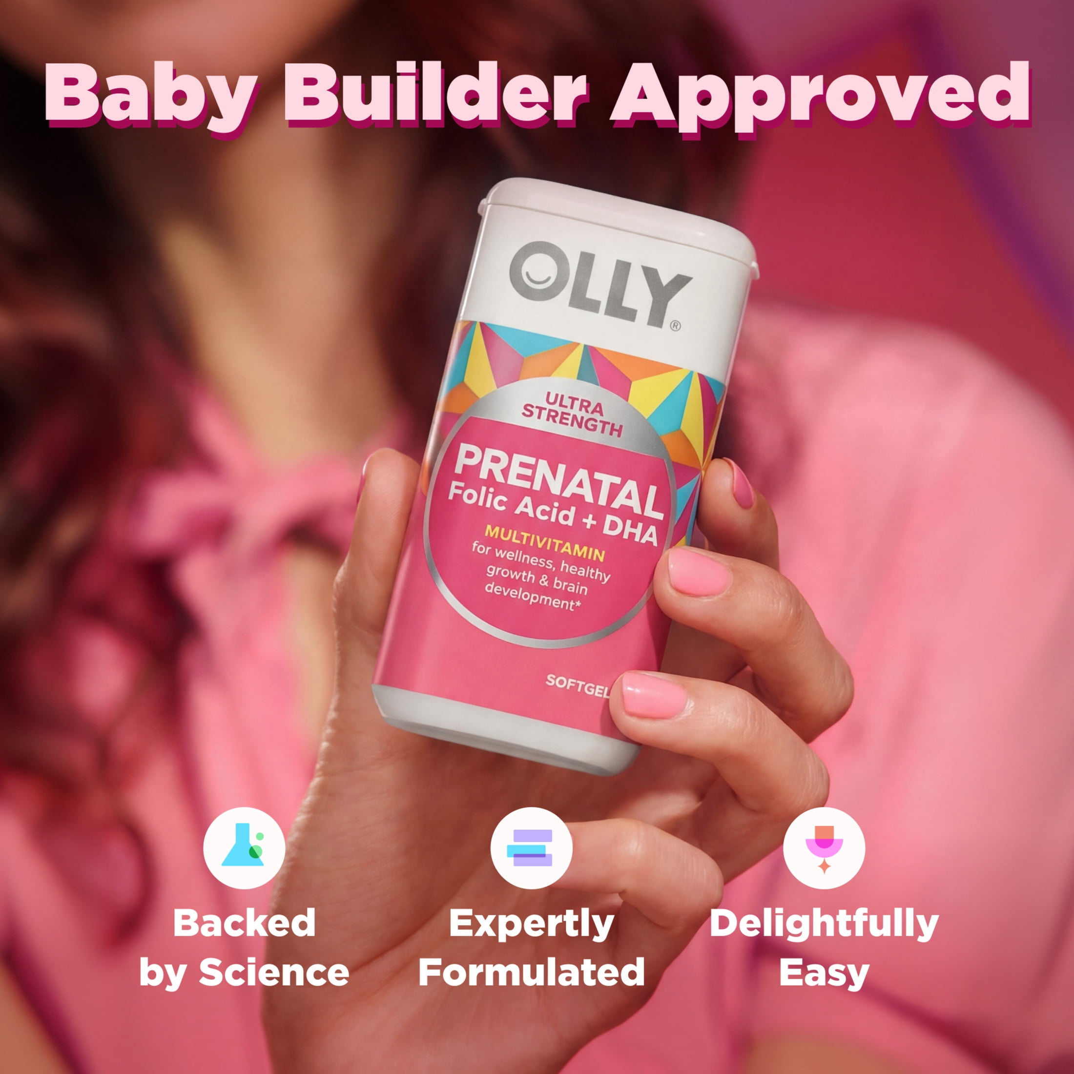 OLLY Ultra Strength Prenatal Multivitamin Softgels, Folic Acid, DHA, Iron, Vitamins B, C, D & E, 60 Count
