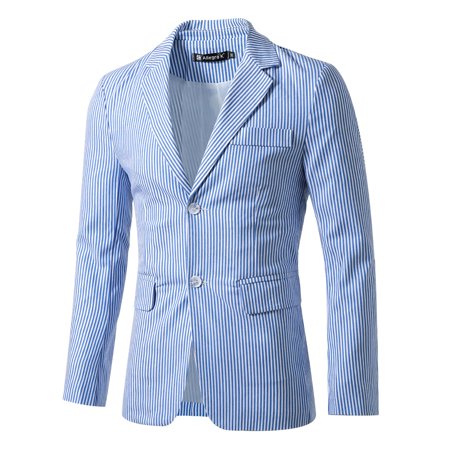 Single Breasted Mens Blazer - Unique Bargains Men's Stripes Notched Lapel Single Breasted Slim Fit Blazer