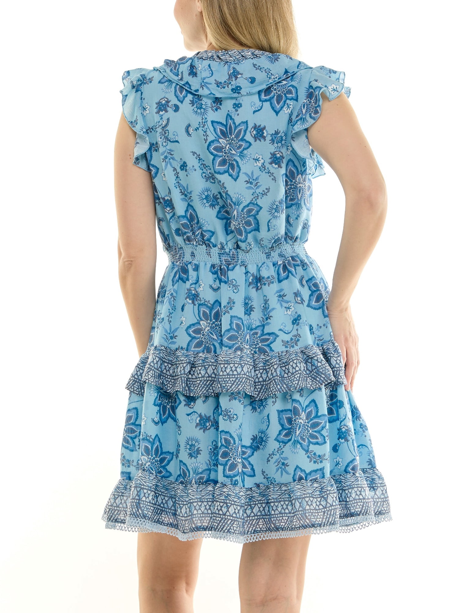 Nanette Lepore Flutter Sleeve Midi Dress with Border Print