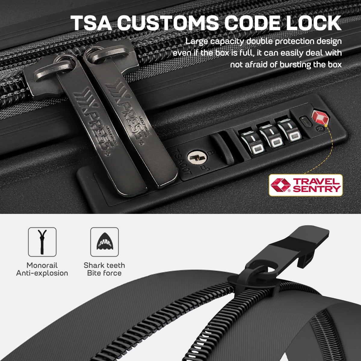 New York Xpress 3-Piece Hardside Luggage Set,20/26/30 Inch Expandable Spinner Suitcases w/TSA Lock, Black - DQ135