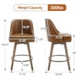 thumbnail image 4 of WOOW DEPOT 26" Swivel Bar Stools Large Seat Set of 1, Upholstered PU Leather w/ Mid-Back Wood Legs, Modern Armless Island Counter Barstools Kitchen Pub Chair, Brown, 4 of 12