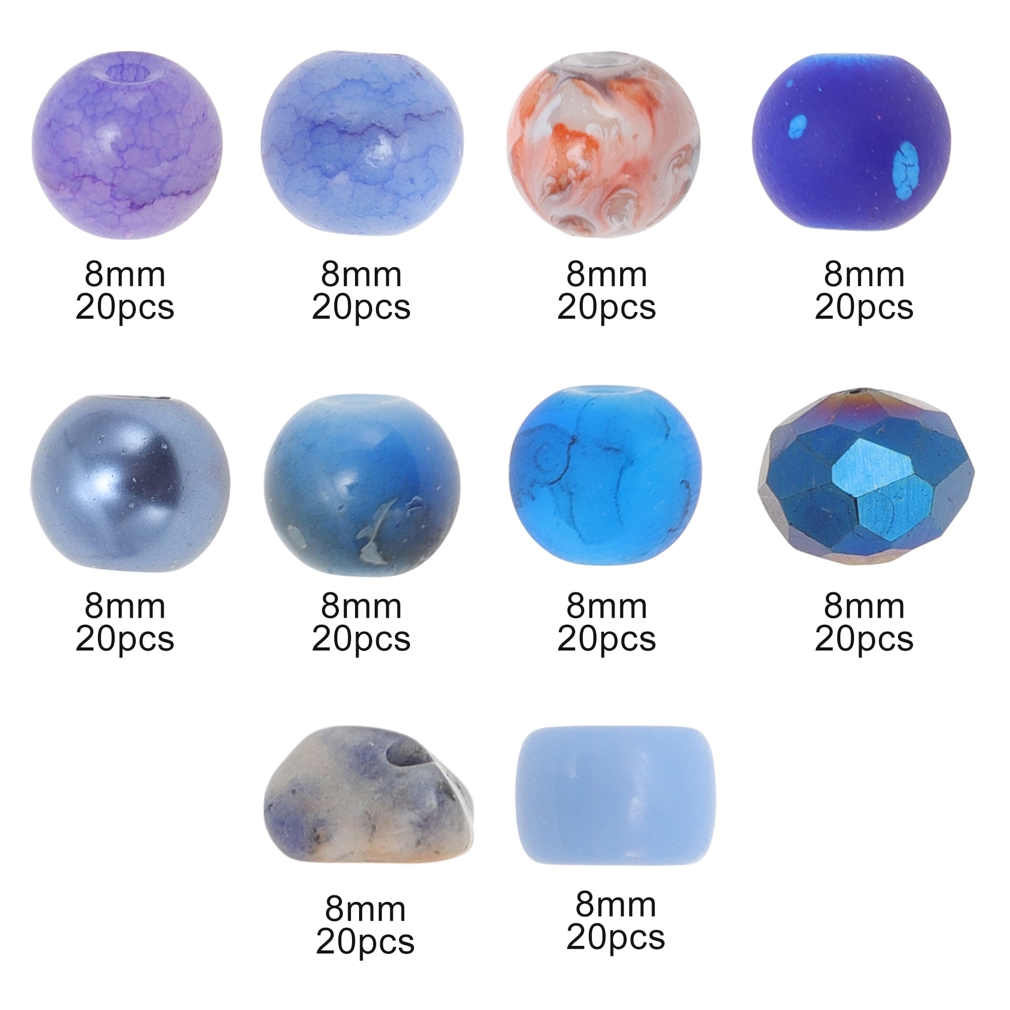 Unique Bargains 8mm Round Glass Beads for Bracelets, 200 Pcs for Jewelry Making Deep Blue