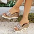 thumbnail image 4 of Rokment Bridal Sparkly Rhinestones Pearl Wedges Dress Sandals for Women Bride Wedding Fashion Bling Open Toe Platform Chunky High Heel Dressy Slip on Beach Summer Slides Gold Size 6, 4 of 8