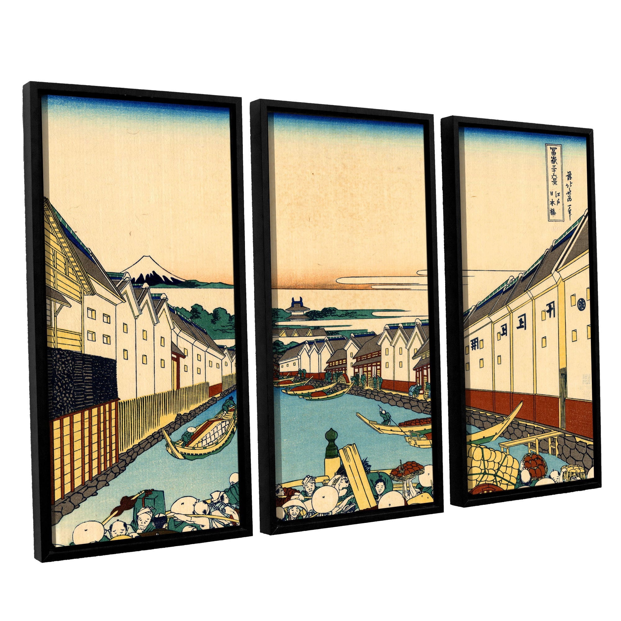 ArtWall Katsushika Hokusai "Nihonbashi in Edo" 3-Piece Floater Framed Canvas Set