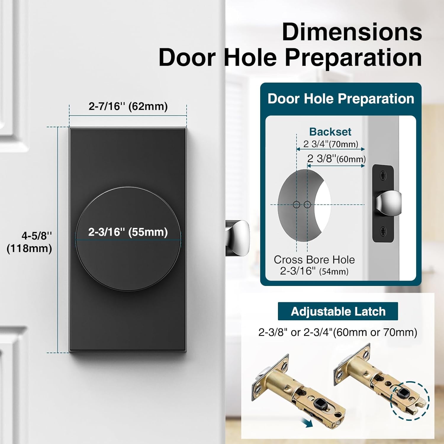 5 Pack Door Knob, Privacy Door Knobs with Lock, Rectangle Modern Door Handles, Matte Black