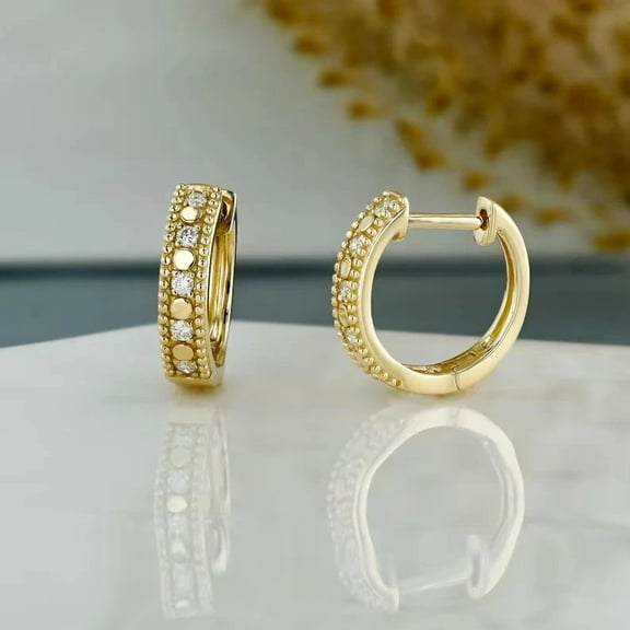 Wedding Gift For Her 1.50CT Round Cut Real Moissanite Hoop Huggie Women's Earrings 14K Yellow Gold Plated 925 Silver