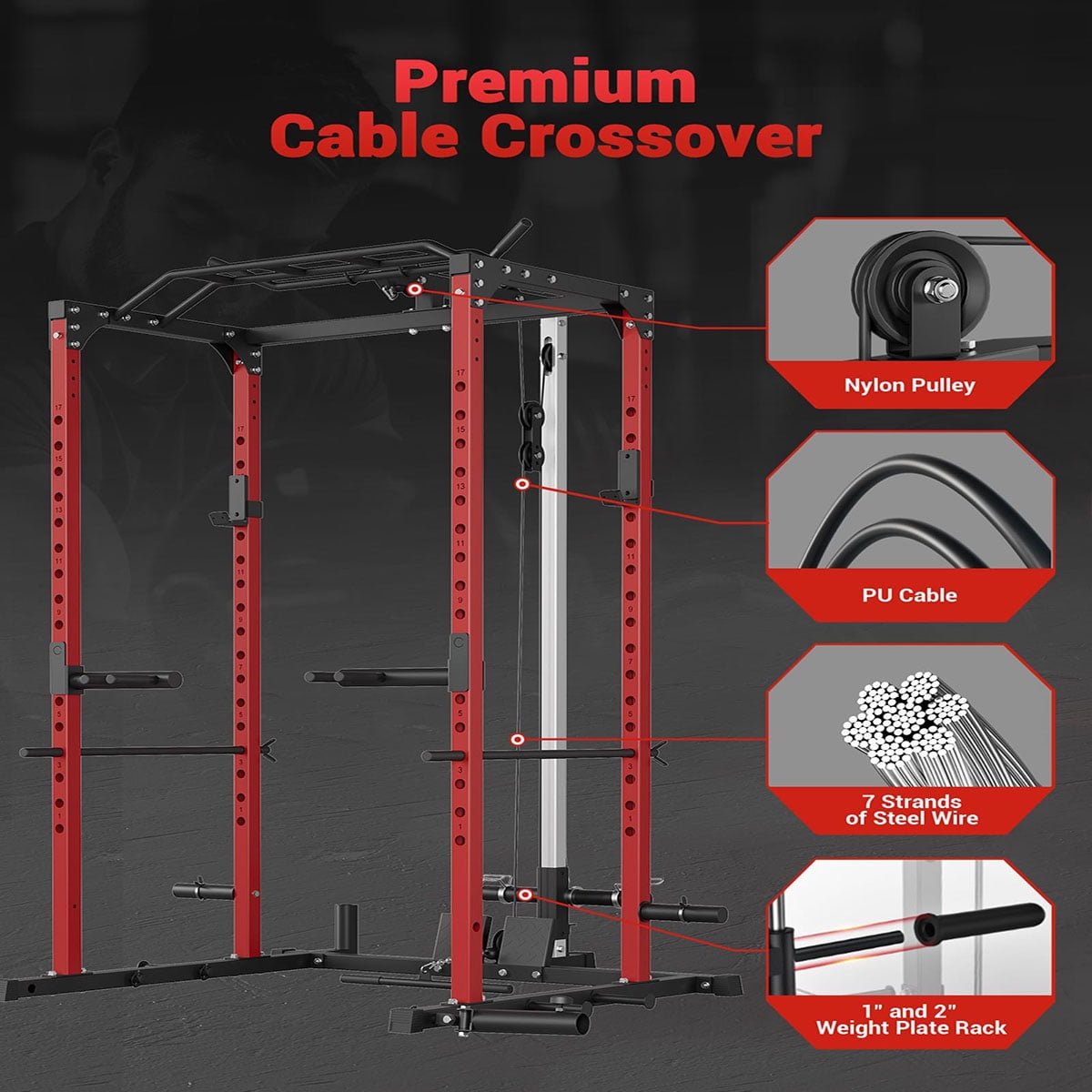 Danolapsi Power Cage,Multi-Functional Power Racks for Home Gym with Cable Crossover System,1600LBS Weight Capacity Fitness Squat Rack for Strength Workout with More Training Attachment（ship in 2 boxes