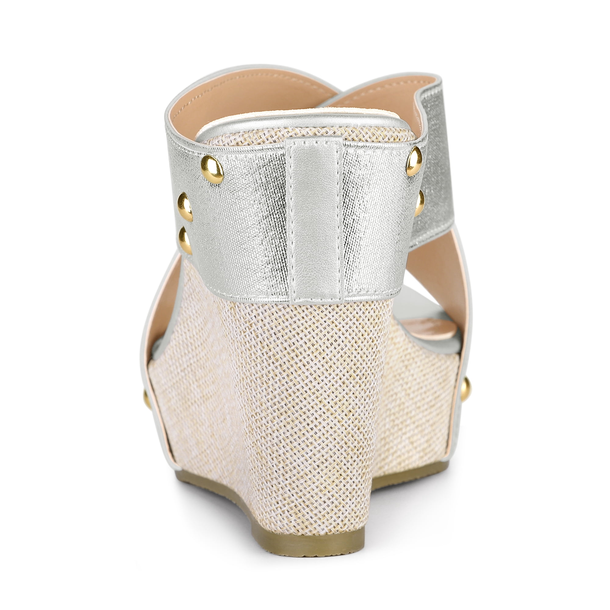 DARING DIVA Women's Stylish Open Toe Linen Platform Slide Wedge Sandals Silver 7.5