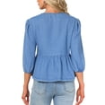 thumbnail image 3 of INSPIRE CHIC Women's Denim Tops Tie Front Puff Sleeve Ruffle Hem Peplum Blouse Jean Shirts XL Light Blue, 3 of 6