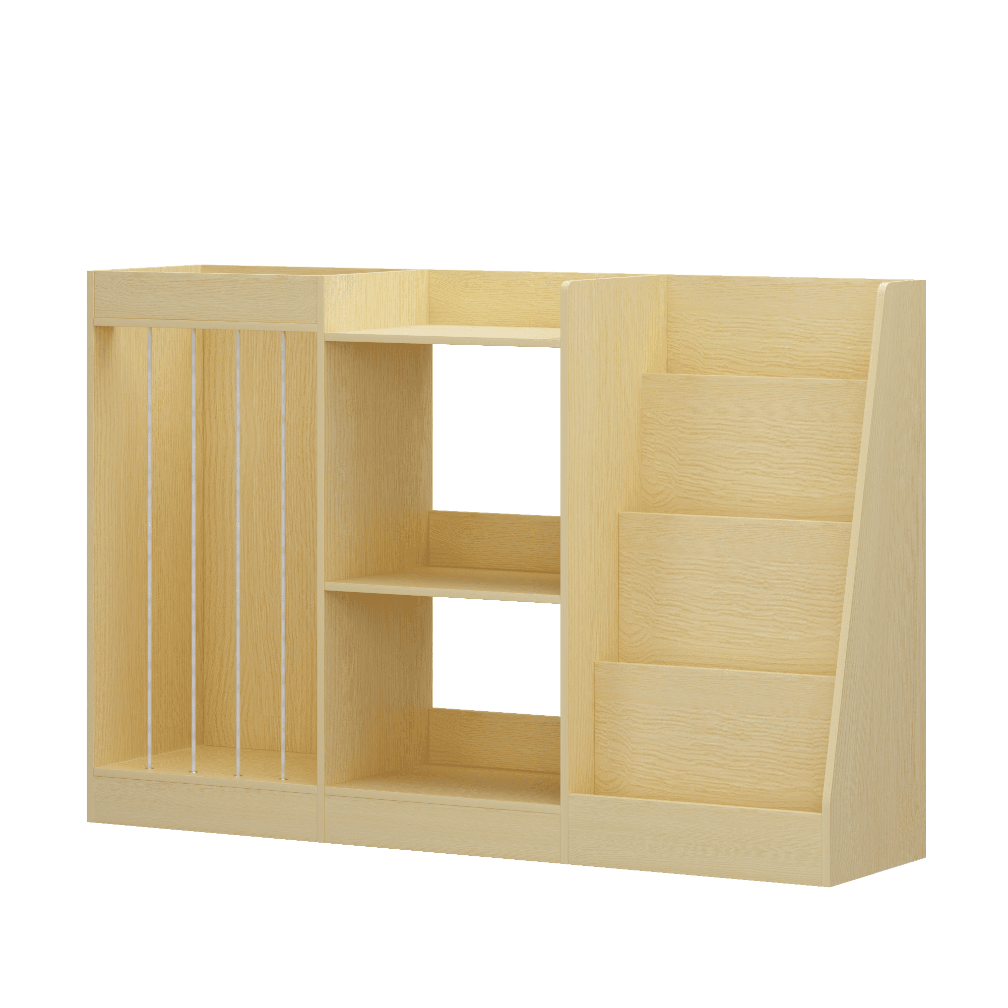 Kids Bookshelf 47.3 Inch, 4-Tier Bookcase with Toy Storage and Stuffed Animal Organizer, Montessori Bookshelf for Nursery and Playroom, Natural