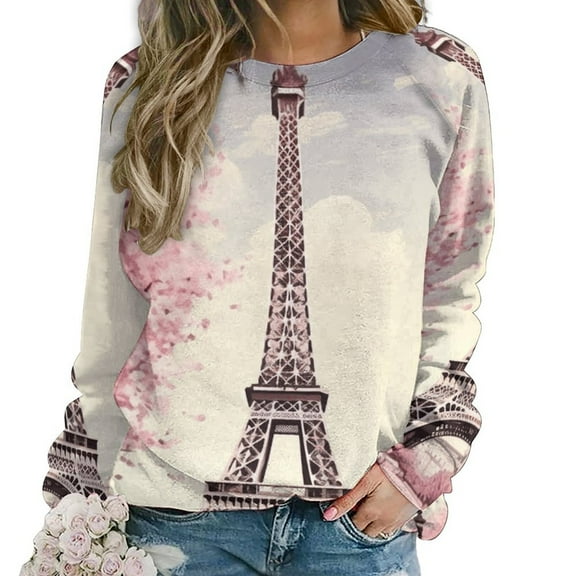 Eiffel Tower Womens Oversized Sweatshirts Hoodies Crewneck Casual Tops Comfy FallWinter Clothes 2024