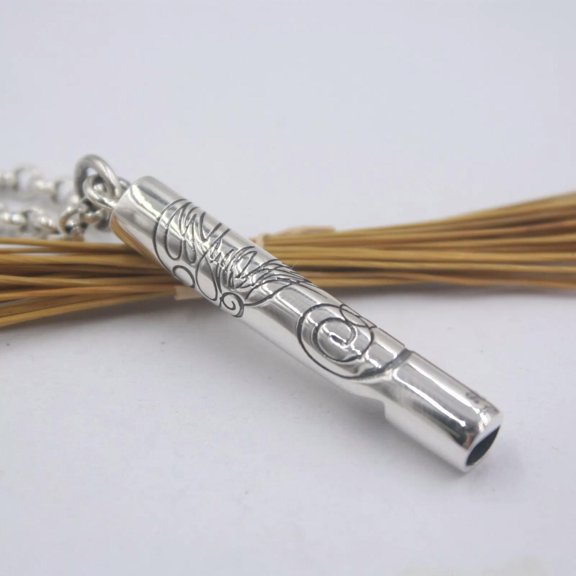 HOOUN Solid 925 Sterling Silver Men Women Good Luck Carved Pattern Whistle Pendant