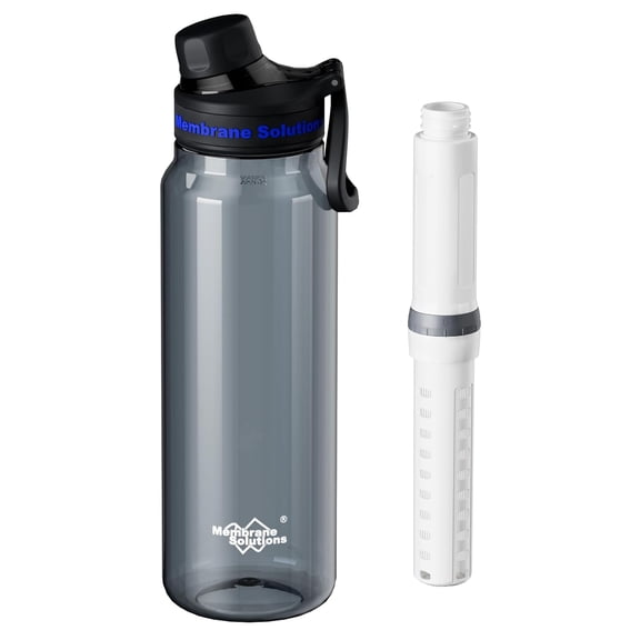Membrane Solutions 36oz Filtered Water Bottle,with Replaceable Plastic Water Filter,for Hiking,Camping,Outdoor Survival Adventure,Travel,Grey