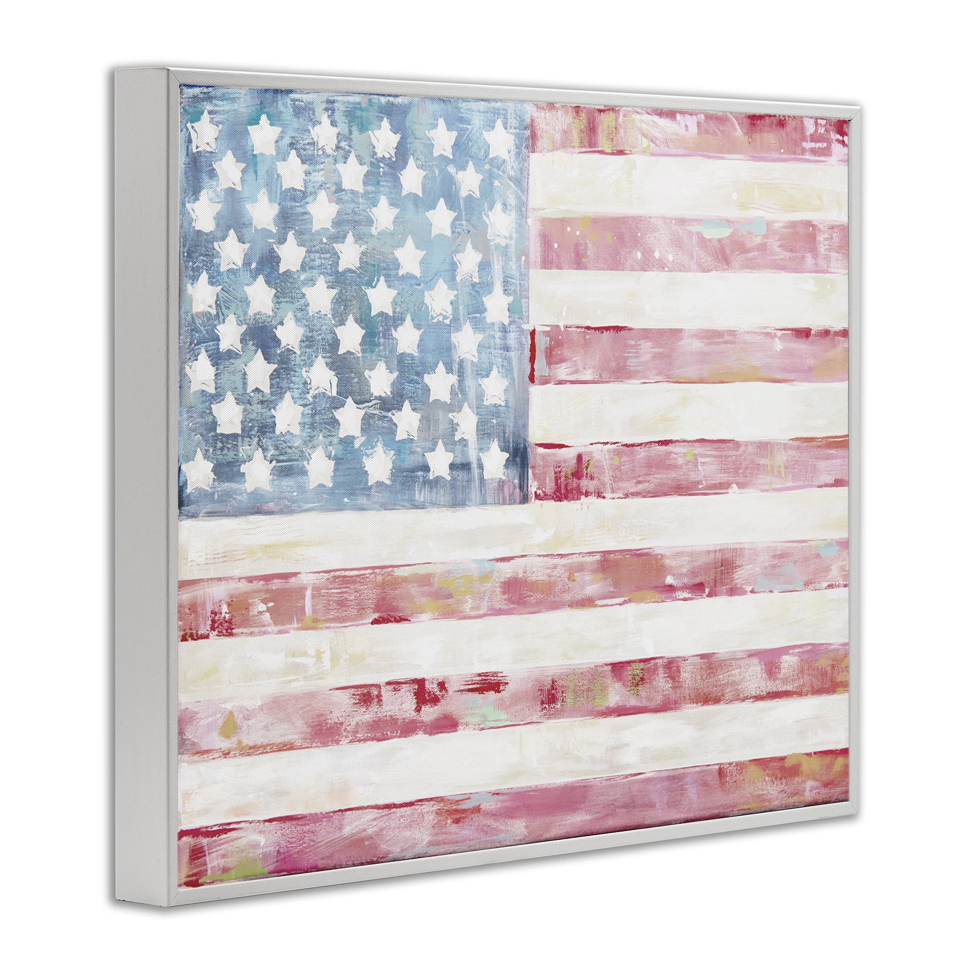 Stupell Industries Patriotic Brushed Flag Town & City Painting White Framed Art Print Wall Art, 14 x 11