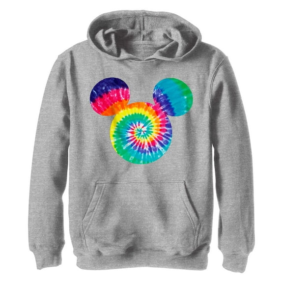 Boy's Mickey & Friends Rainbow Tie-Dye Mickey Mouse Logo  Pull Over Hoodie Athletic Heather Small