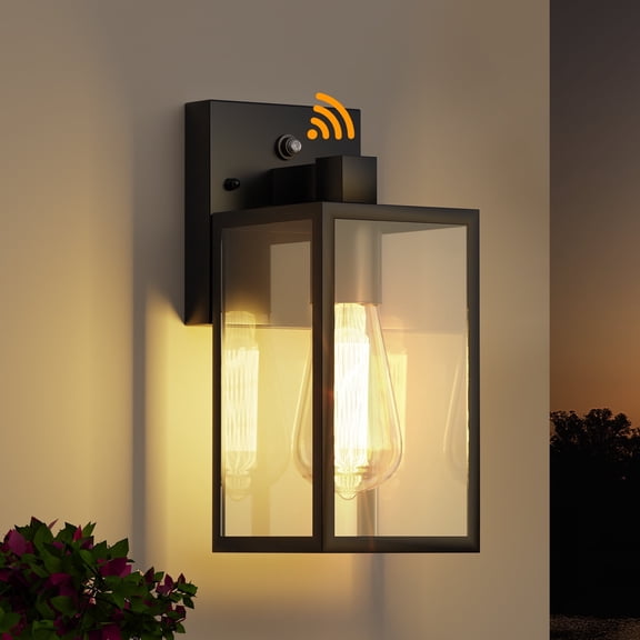 9.6" Dusk to Dawn Outdoor Lighting Fixtures, Black Sensor Wall Sconce Lamp, Waterproof Wall Lantern for House, Doorway, Garage