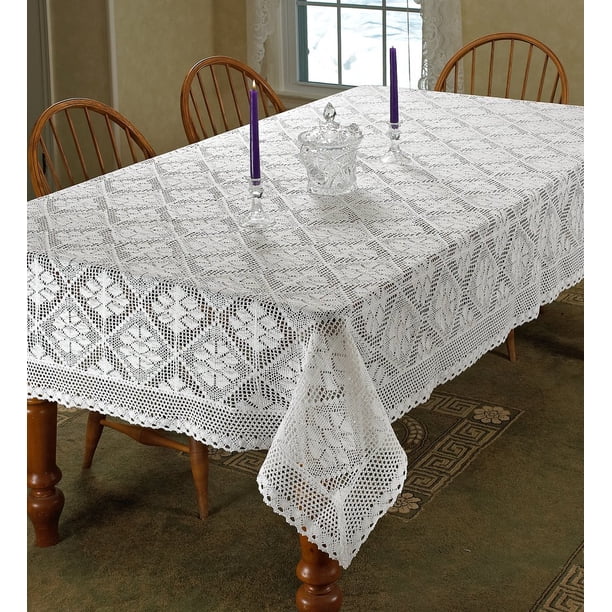 Stars Crochet Vintage Lace Design Tablecloth 60 Square White Degrees Up Dinner Or Any Meal 