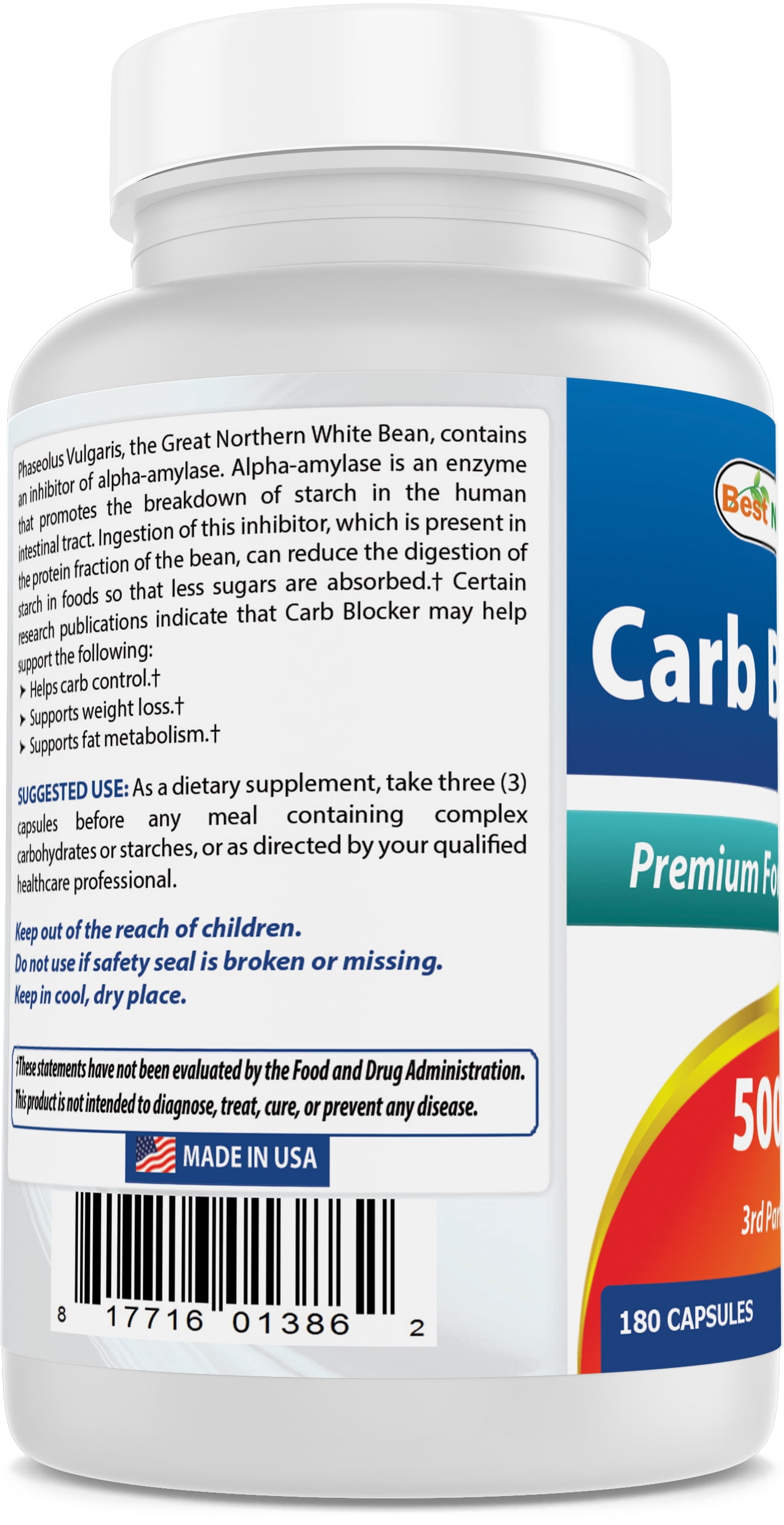 2 Pack Best Naturals Carb Blocker 500 mg 180 Capsules | Weight Loss Pills