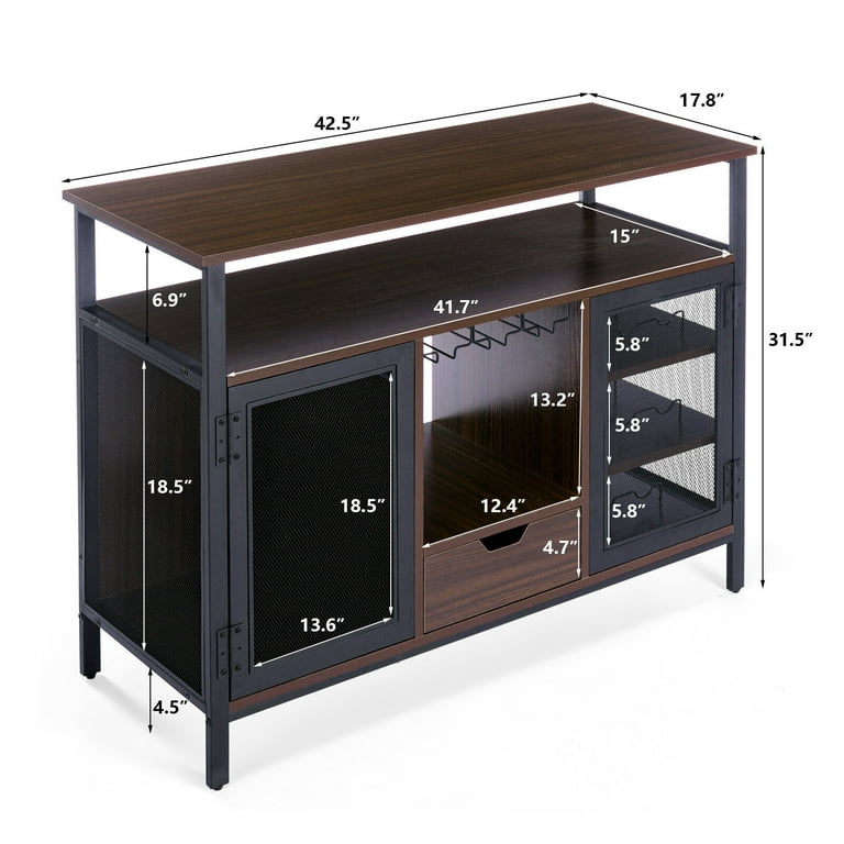 Cozy Eagle Industrial Wine Bar Table, Coffee Bar Cabinet with Storage