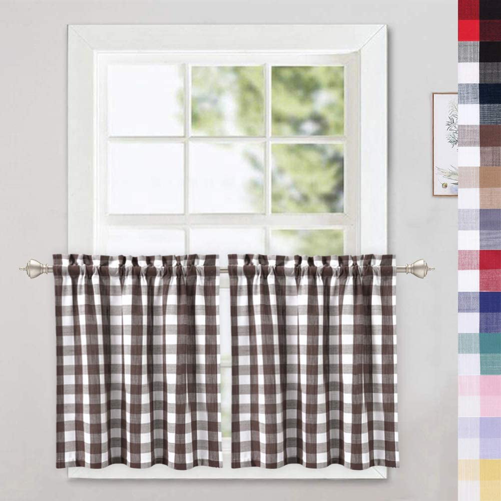 Grey Buffalo Plaid Gingham Pattern Rod Pocket Half Window Curtains for Kitchen Bathroom Window Curtain CAROMIO Cafe Curtains 45 Inch Length