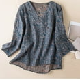 thumbnail image 3 of Lilgiuy Women's Ramie V-Neck Shirt Fashion Floral Retro Literary Blouse Loose Long-Sleeved Everything Top Gifts for Her Women Birthday Gift, 3 of 4