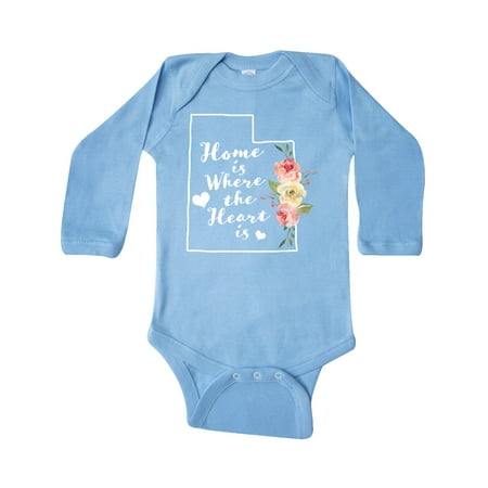 

Inktastic Utah Home is Where The Heart is with Watercolor Floral Gift Baby Girl Long Sleeve Bodysuit