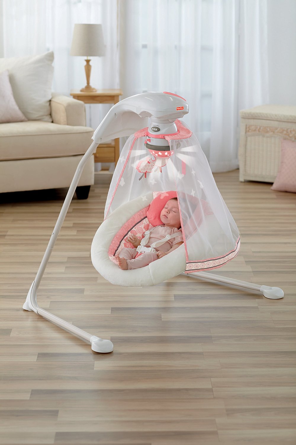 Fisher Price Coral Floral Baby Cradle Swing With Music And Hanging Toys X7050