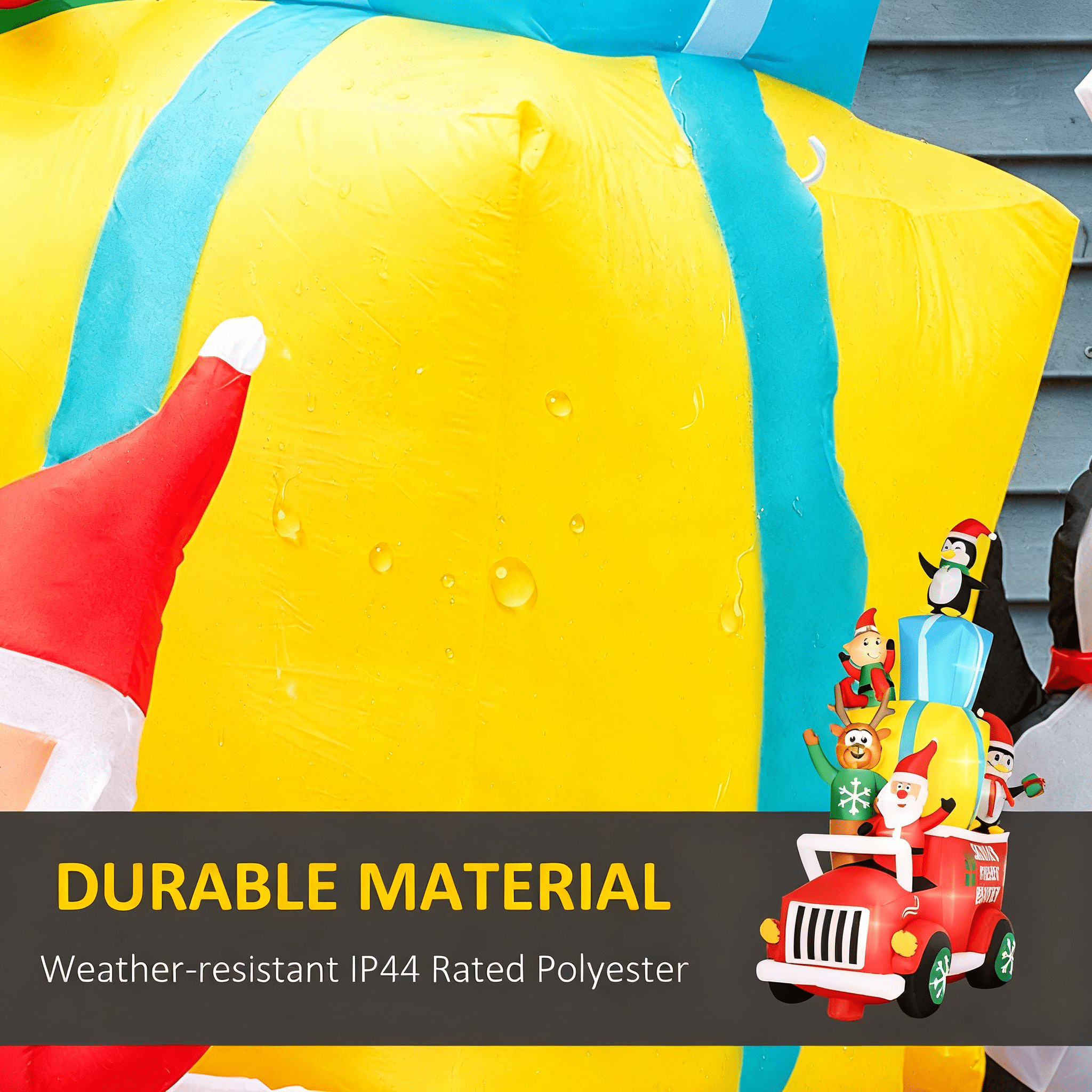 Inflatable Santa Claus Driving Gift Car with Friends LED Lights Outdoor Yard Christmas Decoration
