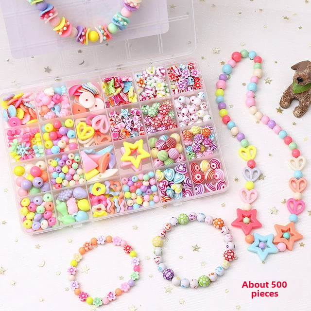 Educational DIY Bead Craft Kit for Kids Ages 4-6: 24-Grid Spring Blossom Design with 9-Piece Tools Set – Enhance Intelligence, Hand-Eye Coordination & Creativity Through Bracelet and Necklace Making;