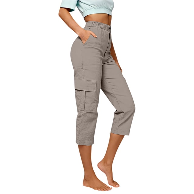 Capris pour Femmes, Yigetop Capris Cargo à Coupe Décontractée pour Femmes Pantalons de Randonnée Été Voyage Plein Air Décontractés Amples Confortables Pantalons Raccourcis Capris Cargo pour Femmes Kaki m