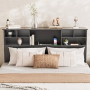 Someet Headboard for Queen Size with Storage, Bookcase Headboards with USB & Type-C Port & Power Outlets & 2 LED Lights, Durable and Sturdy, Black