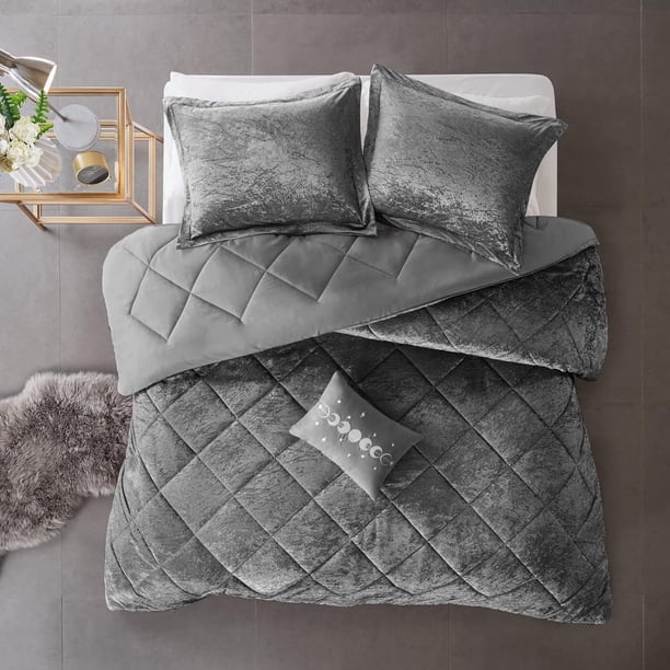 Juego de Funda Nórdica, Edredón Nórdico de Terciopelo, Acolchado de Lujo con Diamantes, Edredón Gris