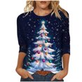 thumbnail image 2 of FDGIU Plus Size Christmas Tops for Women, Festive 3/4 Sleeve Crewneck T-Shirt, Cute Holiday Print Loose Fit Tunic for 2025, 2 of 5
