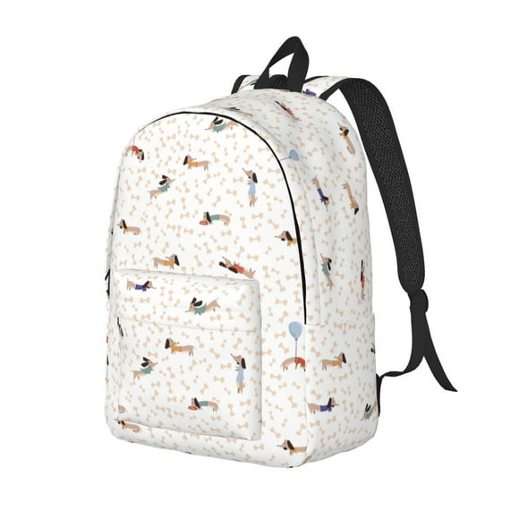 Wukai Dachshund Dog Puppy Print Durable Canvas Laptop Backpack - Adjustable Shoulder Straps, Water-Resistant, Large Capacity, Unisex for School, Office-Small