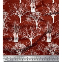 Soimoi Red Cotton Voile Fabric Dry Tree Print Fabric by the Yard 42 Inch Wide