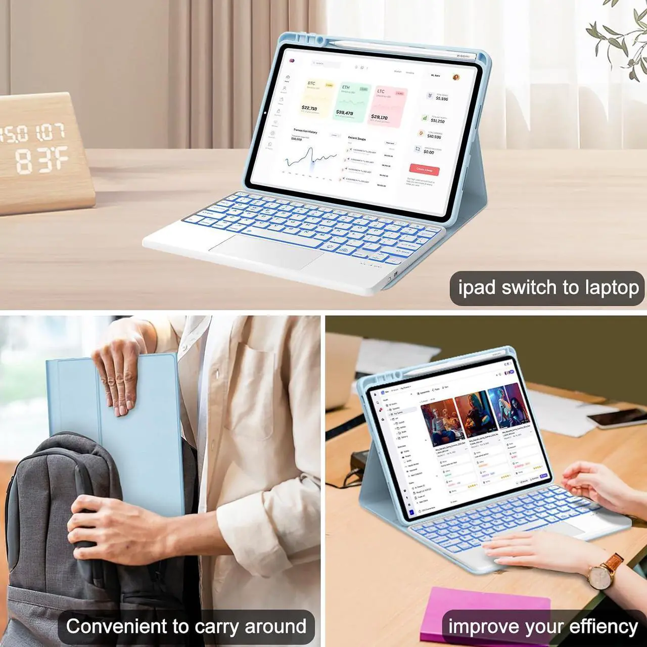 Keyboard Case for Xiaomi Pad 7/ Pad 7 Pro 11.2 Inch, 7 Color Backlit, Magnetic Detachable Wireless Bluetooth Keyboard, Multi-Touch Trackpad, Stain Resistant Cover, Rechargeable