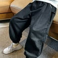 thumbnail image 5 of Gubotare Boys Pants Uniform Boys Camo Pants Kids Pull On Drawstring Youth Camouflage Cargo Joggers 3T 4T 5T 6T 7T 8T 9T 10T (Black,13-15 Years), 5 of 7