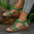 thumbnail image 4 of TKYCMSUAKI Wedge Sandals for Womens Low Dressy, Sparkly Glitter Elastic Ankle Strap Wedge Sandal - Bohemian Rhinestone Flats Sandals Women - Comfortable Summer, 4 of 6