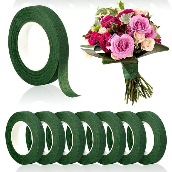 Januofit 8 Rolls Floral Tape, 1/2" Wide Flower Tape, Dark Green Floral Tape for Fresh Flowers, Adhesive Florist Tape for Floral Crafts, Bouquet Floral Arranging Stem Wrapping, Wedding Bouquet, 30Yard