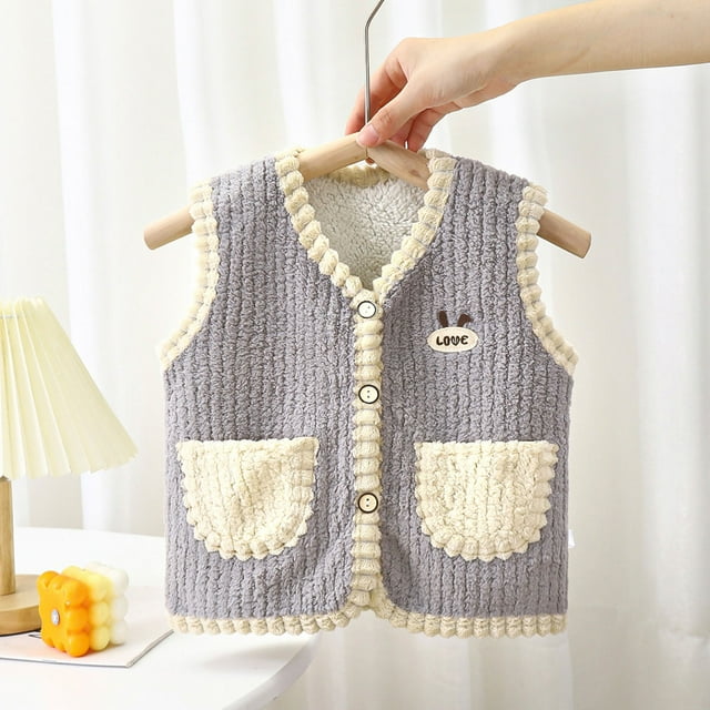 Gilet en Polaire Sans Manches pour Filles Veste d'Hiver Taille 3-4 Ans